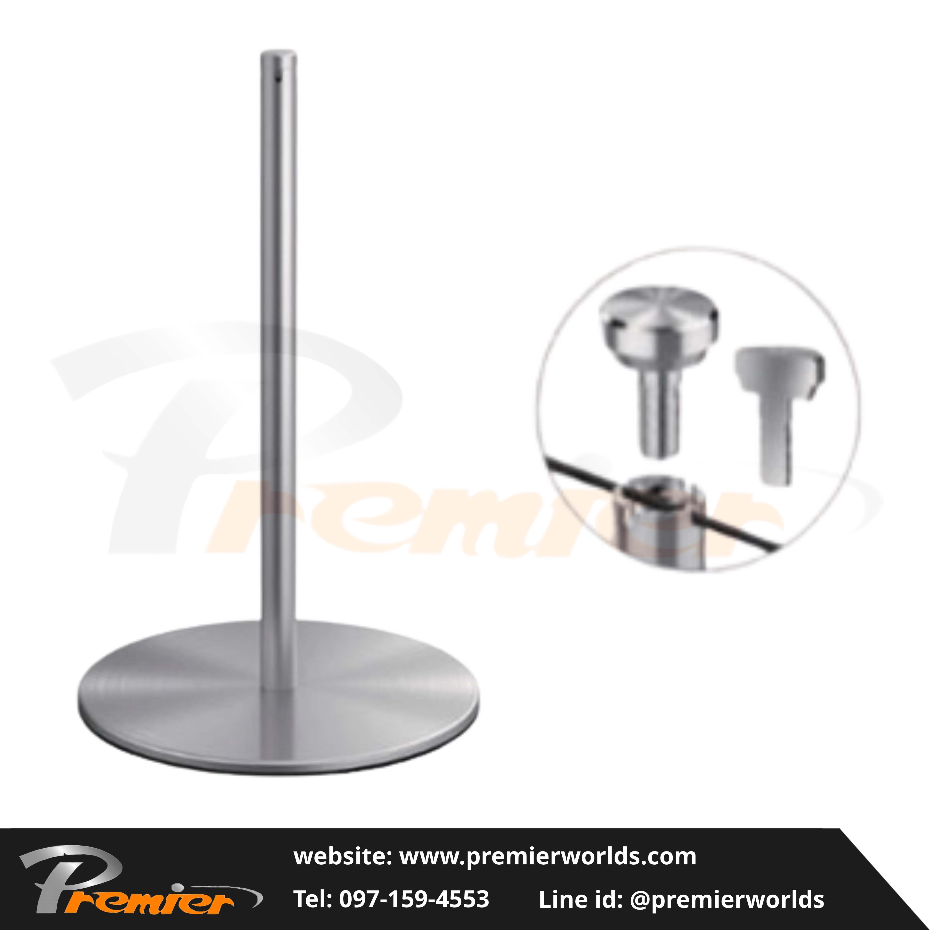 เสากั้นทางเดิน สูง45เซนติเมตร สีเงิน stainless steel
