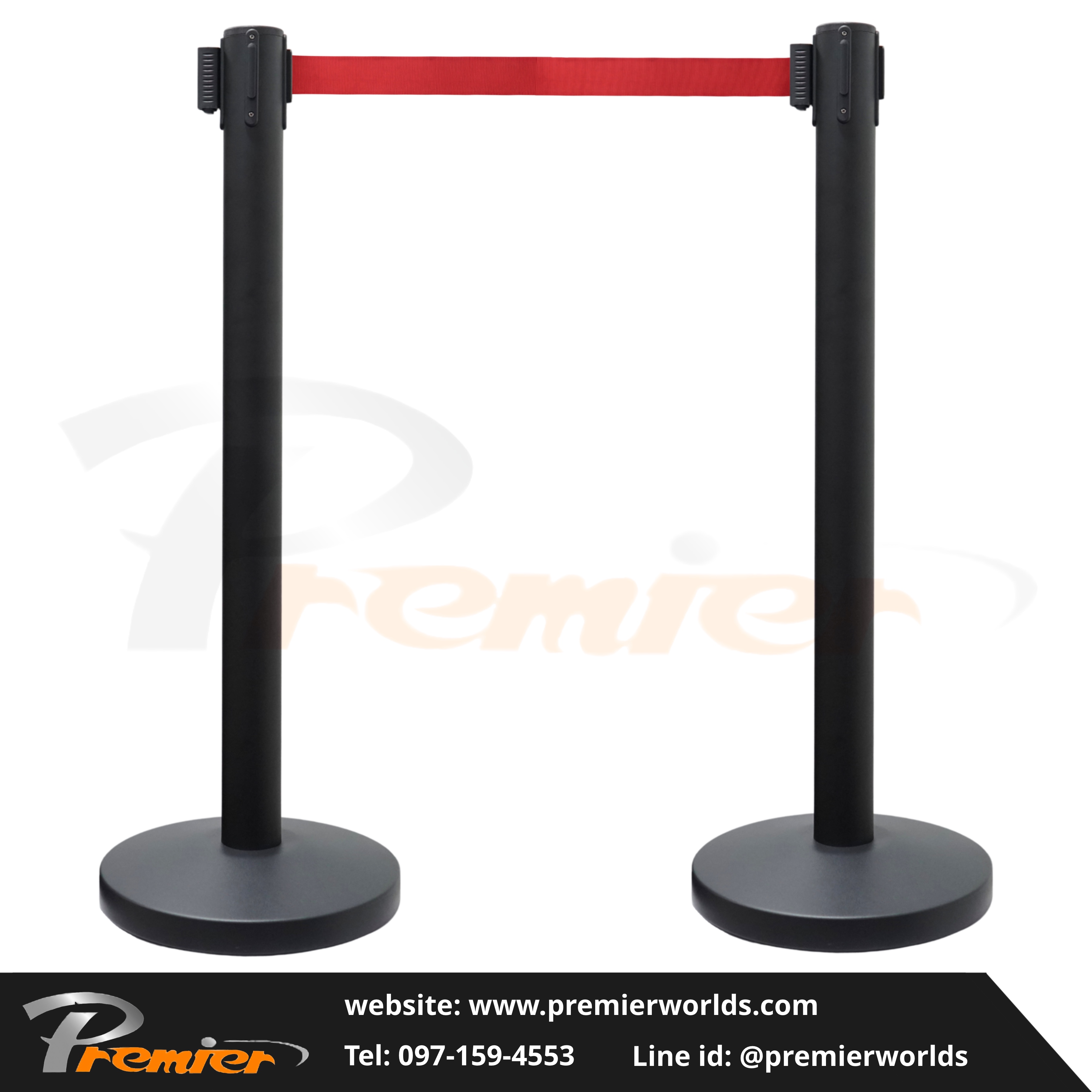 เสากั้นทางเดินสายดึงกลับ สีดำ powder coating