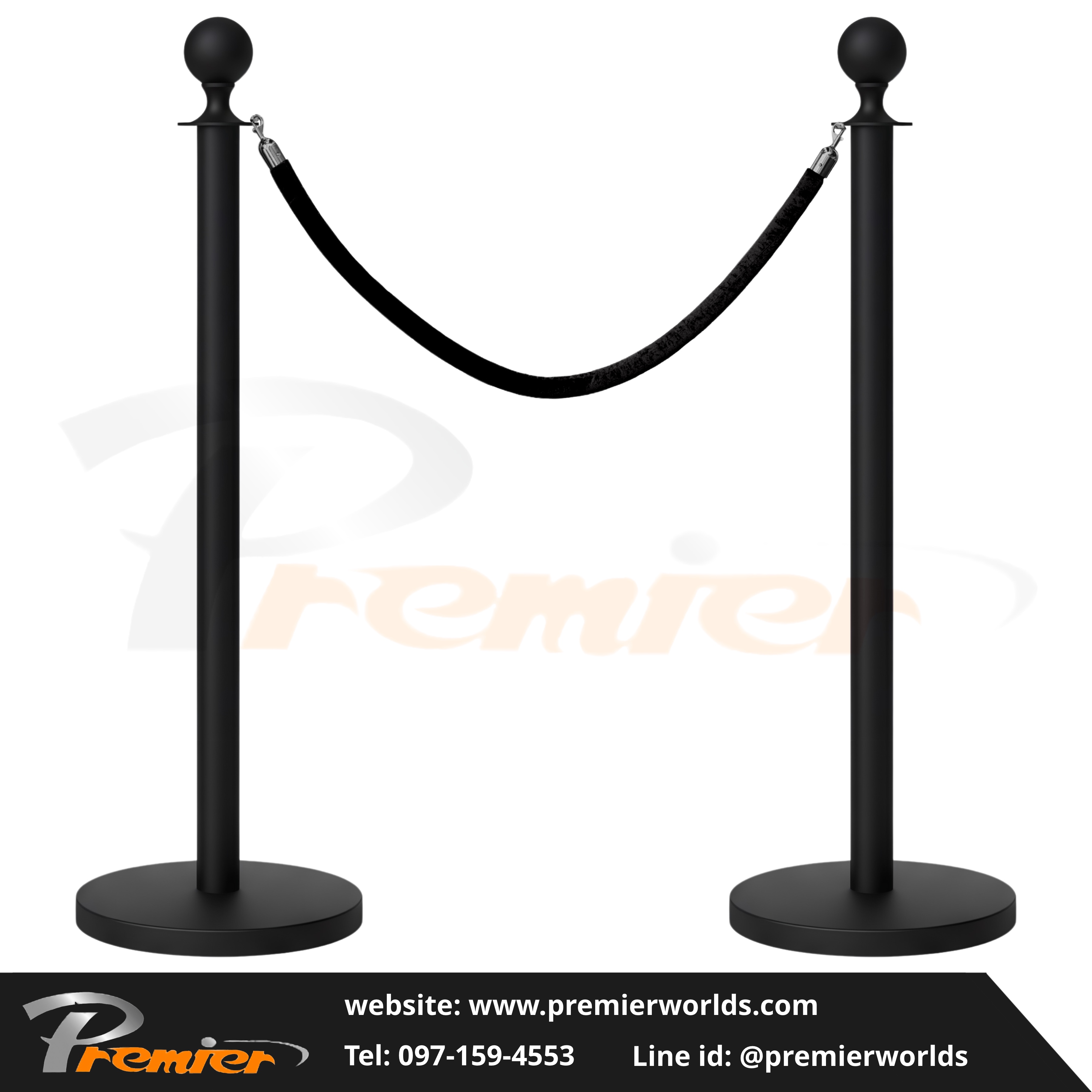 เสากั้นสายคล้อง สีดำ หัวกลม หนาพิเศษ